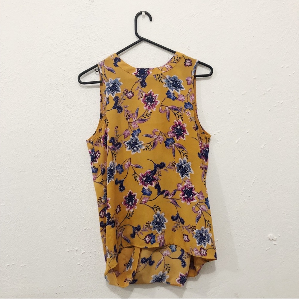 Mustard Yellow & Bluew/Pink Flower Print Blouse
